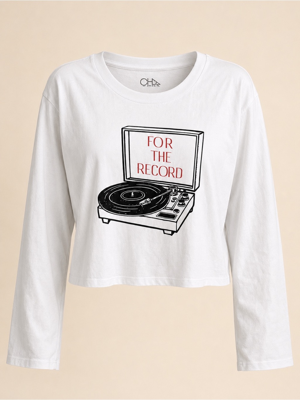 CHASER For The Record Graphic Cropped Long Sleeve Top NWT M